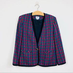 Koret Vintage Multicolor Wool blend Plaid Blazer Size 14